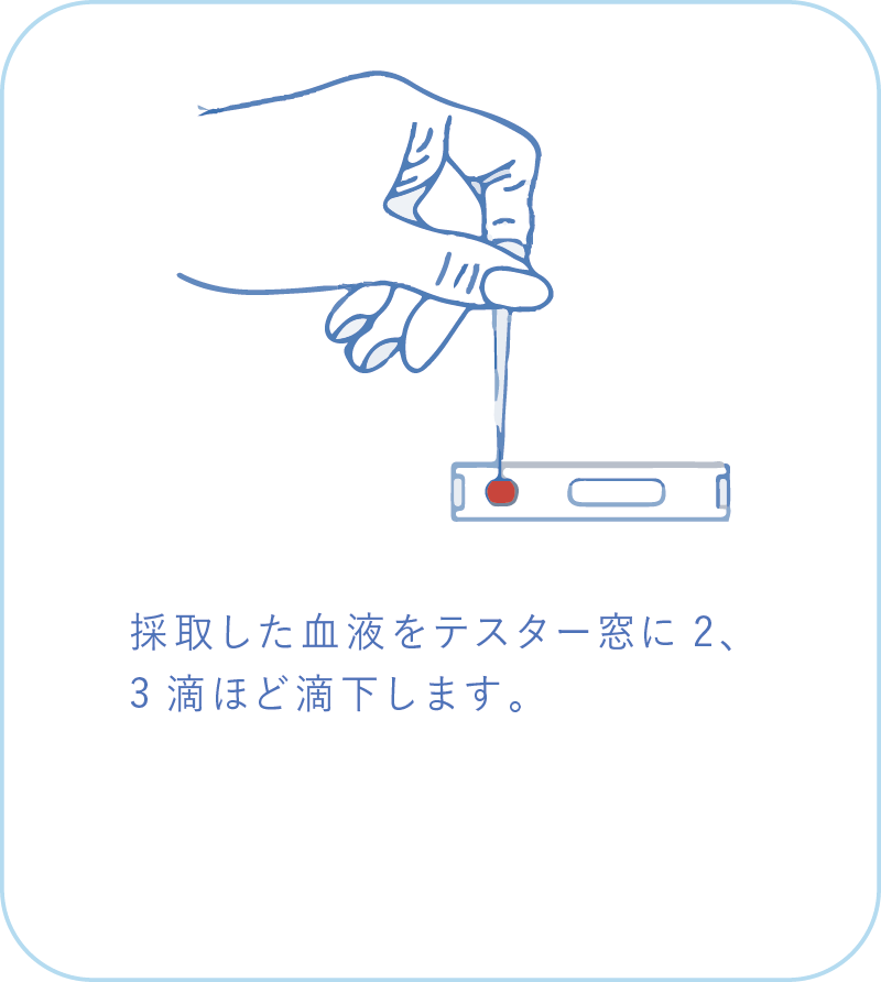 採取した血液をテスター窓に2、3滴ほど滴下します。
